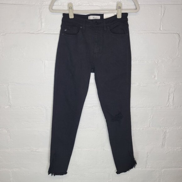 Kancan Women's Junior's Size 5 Jeans High Rise Ankle Skinny Raw Hem Black - Picture 1 of 7